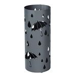 SONGMICS Metal Umbrella Stand, Umbrella Holder with Water Tray and Hooks, 19.5 x 49 cm (Dia. x H), Round, Matte Anthracite Grey LUC23AG