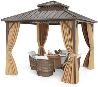 COSTWAY 3 x 3m Hardtop Gazebo, Heavy-Duty Aluminum Frame Permanent Pavilion Garden Gazebo with Double-Roof Galvanized Metal Top, Netting and Curtain, Outdoor Pergola Party Tent