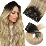 Moresoo Hair Extensions for Women Clip in Colourful Hair Clip Extensions Balayage Darkest Black to Strawberry Blonde Ombre Bleach Blonde Clip in Hair Extensions Human Hair Short 5 PCS 70G 12 Inch