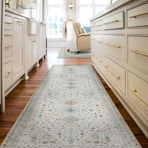 Taleta OLINA Washable Hallway Runner Rug Beige Runner 80 x 300 cm Carpet Runners Non-Slip Soft Low Pile Kitchen Runner Rugs Boho Area Rug Long Vintage Runner Rug for Hallway Entrance Living Room
