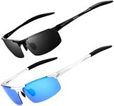 RONSOU Men Sport Al-Mg Polarized Sunglasses Unbreakable for Driving Cycling Fishing Golf Black Frame Gray Lens Silver Frame Blue Lens
