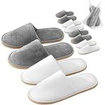 6 Pairs Spa Slippers, Washable & Reusable Closed Toe Disposable Indoor Hotel Slippers, Soft Home Coral Fleece Slipper,Super Soft Crystal Velvet, Padded Sole for Comfort- for Guests, Hotel, Travel ,Wedding (Gray*3+white*3)