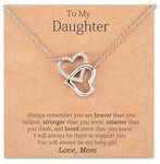 Lanqueen Daughter Necklace for Women Girls Interlocking Heart Mothers Day Necklace for Daughter Gift from Mom