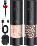 Sangcon Electric Salt and Pepper Grinder Set USB Rechargeable,Large Capacity Automatic Salt and Pepper Grinder Set,One Hand Operation,6 Adjustable Coarseness & LED Lights with Dust Cover