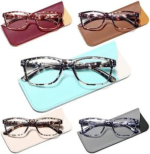 Fetrrc Reading Glasses Blue Light Blocking, Computer Glasses for Women Men, Fashion Square Eyeglasses 5 Pairs