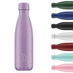 Chilly's Original Water Bottle - Vacuum Insulated Stainless Steel Water Bottle, Reusable Thermal Flask for Hot & Cold Drinks - Leak Proof, No Sweat - Pastel - All Purple, 500ml