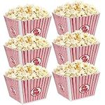 Hedume 6 Pack Popcorn Containers, Plastic Movie Theater Style Popcorn Container Set, Red & White Striped Classic Popcorn Boxes for Movie Night, Reusable (Square, 9" x 9" x 6")