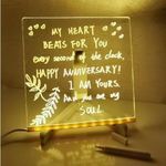 V-VRAT DIY 3D Acrylic LED Writing Board with Pen, Rewritable Message Board, 12 Color Pens, Light Up Dry Erase Board with Stand, Note Pad(3 Size) (Tranparant, 15 X 15 CM)