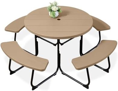 Best Choice Products 8-Person Outdoor Bench Patio Picnic Table, Circular w/ 4 Built-in Benches and Umbrella Hole, 2000lb Capacity - Tan