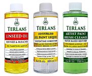 TERLANS Oil Painting Mediums/Odourless Paint Liquid/Linseed Oil/Oil Brush Cleaner 3x8.4 fl.oz.(3x250 ml)