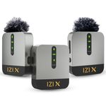 IZI X Dual Channel Wireless Microphone System with ANC Noise Reduction, 360° Sound Capture, 120M Range, 15 Hr Playback, Fast Charging, DSLR & Android iOS Compatible, Suitable for Vlogging & YouTube