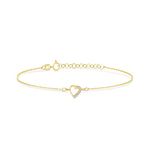 Diamond Open Heart Bracelet for Women | 14k Real Gold Heart Shaped Bracelet | 14k Solid Gold Dainty Bracelets | Women's 14k Gold Jewelry | Gift for Anniversary, Adjustable 6" to 7"