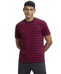 Jockey Men's Regular Fit Striped Round Neck Half Sleeved T-Shirt 2715_Navy & Shanghai Red_M