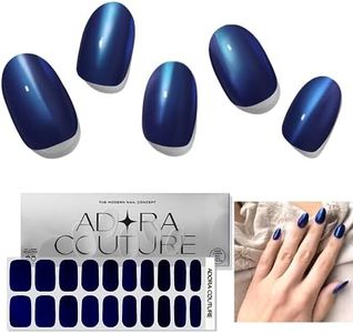 Adora Couture Semi Cured Gel Nail Strips with 20 Pieces, Salon Quality Nail Wraps for Women, Metallic Chrome Aurora Dark Blue UV Gel Nail Stickers, UV Light Required, Metallic Sapphie