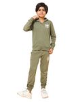 Alan Jones Clothing Boys Solid Tracksuit Set (Olive_9-10 Years)