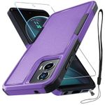 RMOCR Case Compatible with Moto G Stylus 5G 2024, Full Body Heavy Duty Rugged Shockproof Protective Phone Cover with Lanyard Strap, Tempered Glass Screen Protector, Lavender