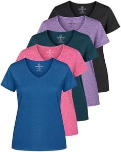 Real Essentials Womens Plus Size V Neck T-Shirt Ladies Yoga Top Athletic Tees Active Wear Gym Workout Zumba Just My Exercise Running Essentials Dry Fit Wicking Basic Clothes, Set 7, 3X, Pack of 5