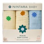 Nintara Baby Burp Cloths - 100% Organic Premium Muslin Cotton, Extra-Large 22" x 12" (55 cm x 30 cm), 7-Layer Absorbent & Waterproof, Reversible, Soft & Hypoallergenic, Gifts for Newborns, Pack of 3
