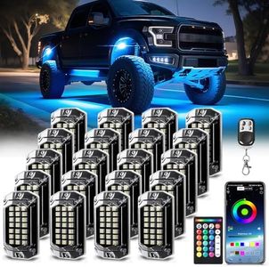 20 Pods Full Angle RGBW LED Rock Lights, 6500K Pure White RGB Rock Light for Semi Truck Jeeps Trailer Pickup Offroad Boat RV Underbody 12V Waterproof Neon Underglow Kit with APP/RF Control Sync Music