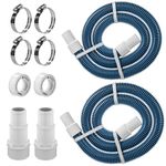 1.5" 6ft Pool Filter Pump Hose Kit for Above Ground Swimming Pools Vacuum Skimmer 1 1/2" Hose Replacement & 1 1/2 to 1 1/4 Pool Hose Adapter Fittings - 2 Pool Hoses, 2 Adapters, 4 Clamps, 2 PTFE Tapes