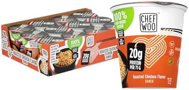 CHEF WOO Roasted Chicken Ramen Cup High Protein Noodles (12 PACK), 20g of Animal-free, Bioavailable Protein | Made in U.S. |