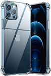 EGOTUDE Shock Proof Hard Back Soft Air Corner Bumper Anti-Scratch Cover Case for iPhone 12 & iPhone 12 Pro 6.1 inch (Transparent, TPU+Plastic)