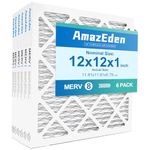 AmazEden 12x12x1 Air Filter MERV 8 MPR 600 & FPR 5 AC Furnace Filters Pleated Dust Defense Replacement (Actual Size: 11.81"x11.81"x 0.79") 6-Pack