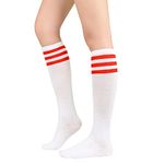 Women Athletic Socks Knee High Socks Sports Socks Compression Socks Tube Socks for Teen Girl 1 Pack White Red One Size