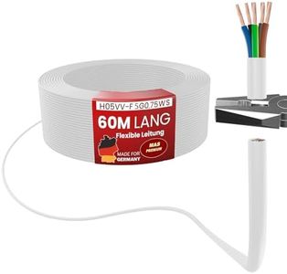 MAS Premium Cavo flessibile in plastica da 5 a 100 m, H05VV-F 5G0,75; 5G1; 5G1,5 o 5G2,5, colore bianco, cavo flessibile (H05VV-F 5G0,75 WS, 60 m)