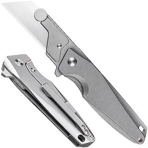 ainhue A373 Pocket Folding Flipper Utility Knife, 10pcs Replaceable Blades, 3.73 inches Stonewashed Titanium Handles Pocket Clip, Compact High-end Art Craft Wallpaper Cutter Electrician Knives