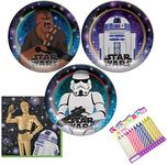 Star Wars Party Supplies Pack Serves 16 Star Wars Birthday Party Supplies: Star Wars Galaxy of Adventures, Star Wars Dessert Plates and Beverage Napkins with Birthday Candles (Bundle for 16)