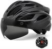 Adult Mountain Bike Helmet with Magnetic Goggles and Battery Powered Tail Light Adjustable Size 22.8-24.4in Bicycle Helmets Men Women Protective Cycling Helmet for Road Biking