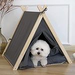 aleawol Thickened Pine Cat Teepee Tent Dog Teepee Tent Bed Pets Teepee 63x60x55cm, Removable and Washable Cat Teepee Bed Indoor Pet Play House with Large Thick Cushion, Easy Assemble (Grey)