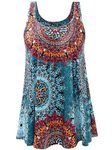 ROSYLINE Women’s Tank Tops with Built in Shelf Bra Casual Flowy Swing Tank for Women Pleated Long Sleeveless Blue Floral M