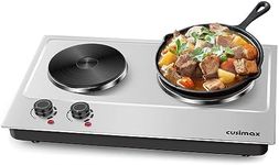 CUSIMAX Hot Plate,1800W Double Burner,Stainless Steel Electric Stove,Adjustable Temperature Control,Easy to Clean,Upgraded Version (Double Burners, Silver)