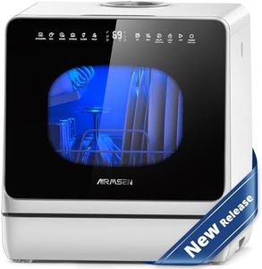 AIRMSEN Countertop Dishwasher - 8 Wash Programs & 3 Useful Function, Integrated Water Softener, Delayed Start, Child Lock, No Hookup Needed, Portable Mini Size for Home, Apartments & RVs
