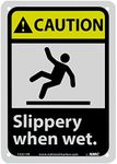 NMC CGA14R Caution - Slippery when wet. – 7 in. x 10 in. Plastic Caution Signage with Graphic, Black/White Text on Yellow/Black Base