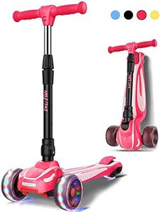 LOL-FUN Scooter for Kids Ages 3-5 Years Old Boy Girl with 3 Wheels, Extra-Wide Childrens Foldable Kick Scooter Kids Ages 6-12 Toddler with 4 Adjustable Height and Lean-to-Steer - Pink