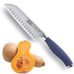 Taylors Eye Witness Syracuse Oriental Santoku Kitchen Knife - Professional 13cm/5 Inch Cutting Edge, Multi Use. Ultra Fine Dimpled, Razor Sharp Blade. Soft Textured Grip Denim Blue Handle.