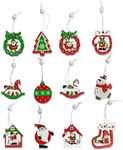 24 Pack Christmas Ornaments, 2" Wooden Santa, Snowman and Tree Hanging Ornament Set for Xmas Tree Holiday Wall Decorations