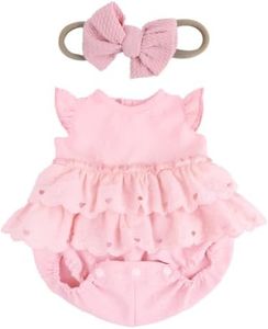 EKOKIZ Baby Doll Clothes, Pink Lace Ruffle Romper & Bow Headband 2-Piece Set for 17-20 Inch Reborn Baby Dolls, Soft Princess-Style Doll Outfit for Pretend Play & Photography