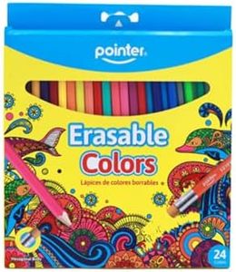 Pointer Erasable Colored Pencils with Hexagonal Shape, Soft Erasers, Vibrant Smooth Colors Comfortable Grip, Durable Quality Fun Creative Design Ideal for School Art Drawing Crafting Coloring - 24Pack