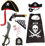 Ecloud Shop Pirate Costumes Set - Cloak Hat Pirate Bandana Pirate Hook Kids Cosplay for Halloween-7pcs