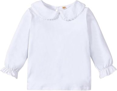 LYQTloml Kids Baby Girl Long Sleeve Collar Shirt Toddler White Blouse Puff Short Sleeve T-Shirt Solid Color Basic Top Bottom