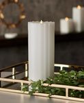 Seasonal LLC Sutton Fluted Seasonal Realistic Motion Flameless Battery Powered Pillar Candle | 3D Moving Flame | Adjustable Brightness | Translucent and Glowing Body White 4x10