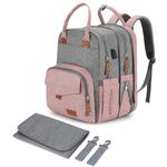 Qualyphant Extra Large Diaper Bag For 2 , 35L Expandable Twin Backpack Travel/Shopping, Easy Access Design / 4 Big Insulated + Wet Cloth Pocket Babies Waterproof/Back Support, Pink Grey (Exp01)