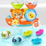 Baby Bath Toys Kids 1-3 Toddler Water Bath Tub Toys with 2 Turtle Swimming Wind up Water Toys & 3 Floating Boat Bathtub Toys for Infants Boys Girls 18+ Months Ideal Toys Set