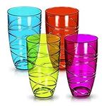 LIVIVO Set of 4 Hi Ball Plastic Acrylic Drink Tumblers with Swirl Design - Stackable Glasses Great for Picnics, BBQ’s, Poolside, Camping, Children’s Parties or Just Everyday Use (Set of 4, Colour)