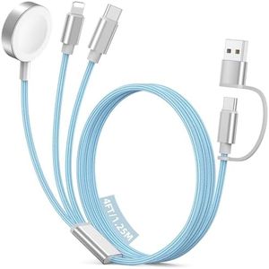 Travel Essentials for Apple Watch Charger, 3 in 2 USB C Cable for Type C/L-Port Devices, Multi Charging Cable Cord, Camping Essentials, Magnetic iWatch Charger for Ultra/SE/10-1&iPhone 16-12-4FT Blue