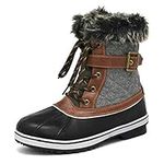 DREAM PAIRS Women's River_3 Black Grey Mid Calf Winter Snow Boots Size 8 M US